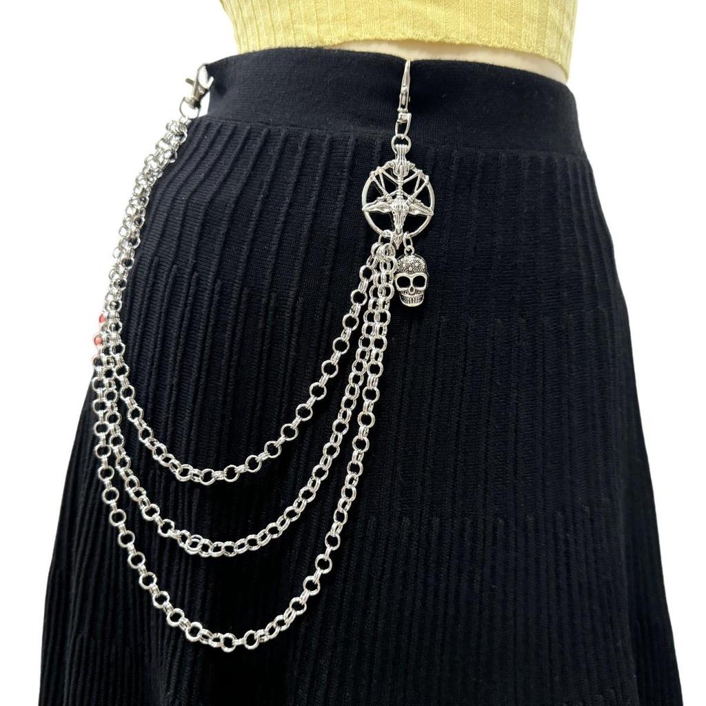 Gothic Hip Hop Skull & Star Waist Chain with Goat Head Pendant for Women