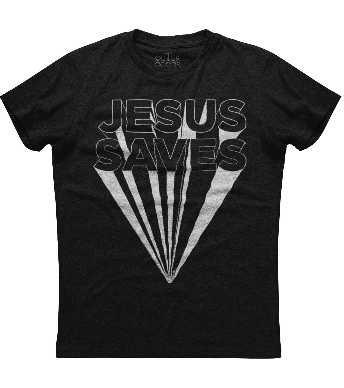 Jesus Saves Mens Short Sleeve Christian Religious New Cotton Black T-shirt S
