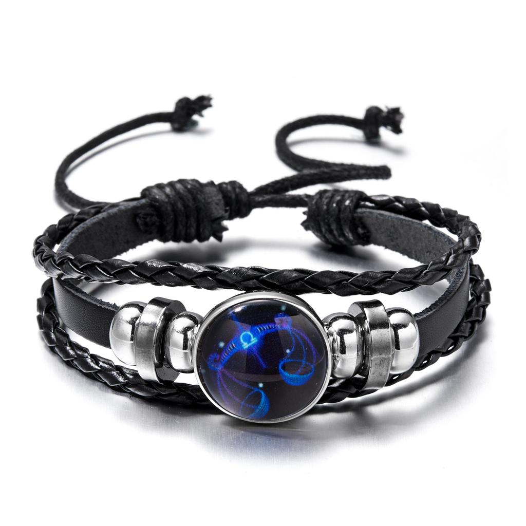 12 Constellation Zodiac Sign Charm Luminous Bracelets Men Women Vintage Multilayer Wrap Leather Bracelet Bangle Birthday Gift