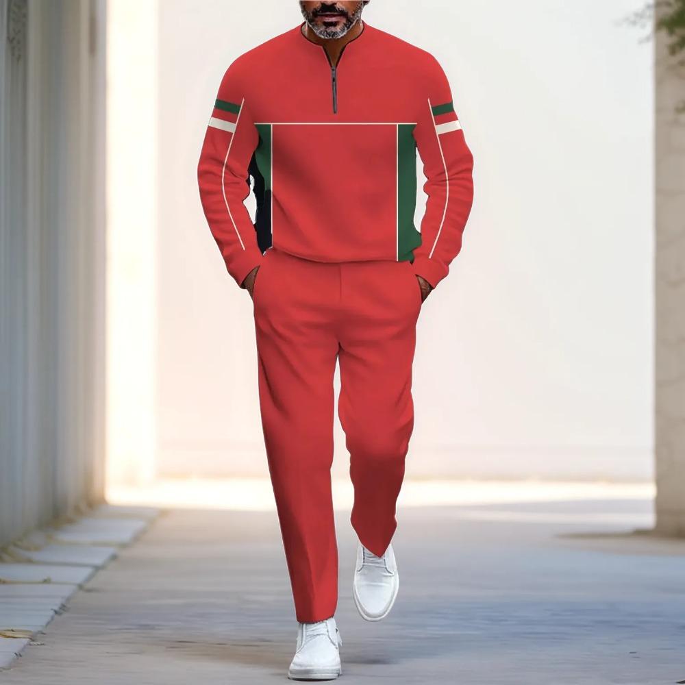 Spring Autumn Fashion Streetwear Men's Long-Sleeved Half-Zipper Stand-Up Collar Trousers Sportswear Men's Clothing Two-Piece set