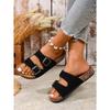 Women's Teen Mules New Spring and Summer Vintage Casual Slip-On Shoes Pu Upper Double Strap Half Slippers with Adjustable Buckle
