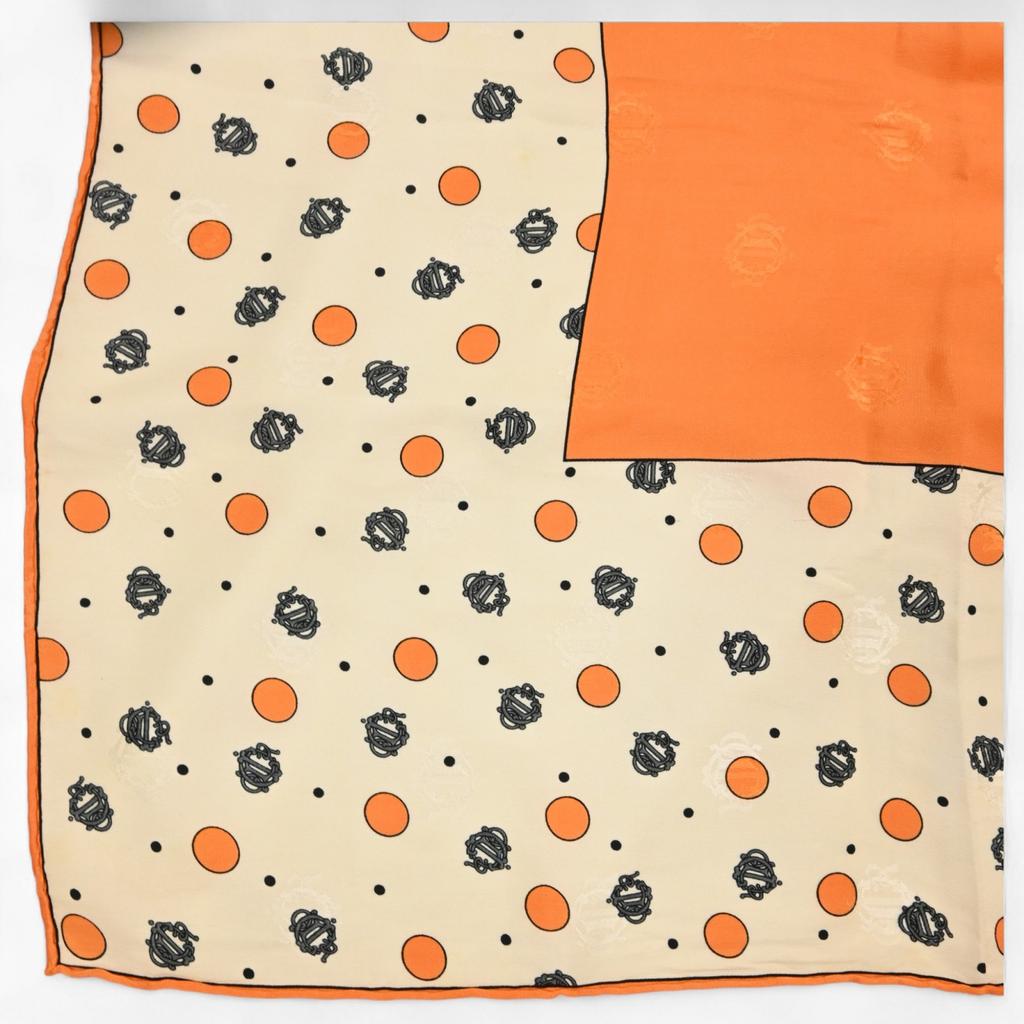 Auth DIOR Emblem Logo Scarf Large Dot Orange Di1512cc Used