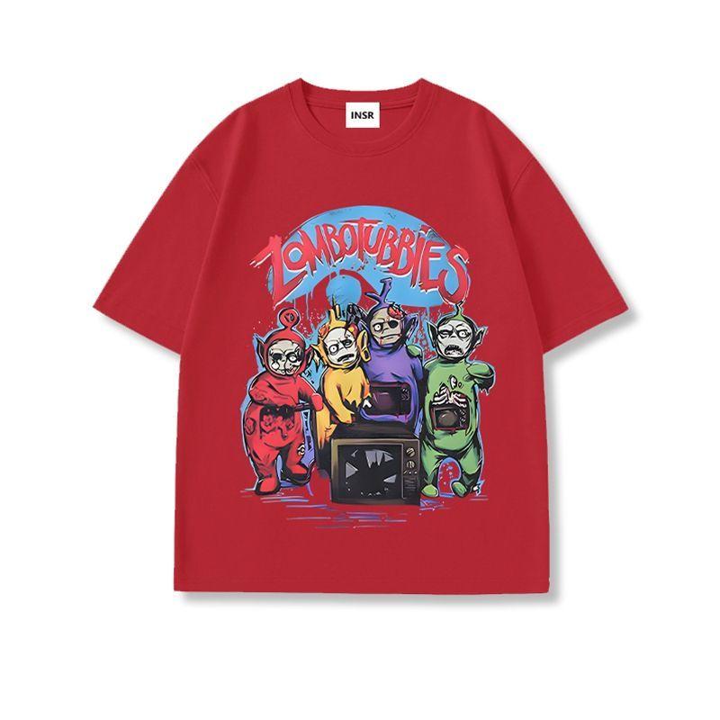 Halloween Horror Abstraktes Teletubbies Bedrucktes T-Shirt Kurzarm Baumwoll-Top Herren Rundhals Trendiges Übergröße Sommer T-Shirt