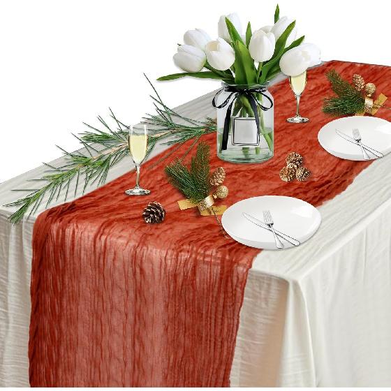 Thanksgiving Cheesecloth Table Runner - 9.8 FT Terracotta Table Cloth Spring Decor for Home Fall Wedding Table Decor for Bridal Shower Easter Runner