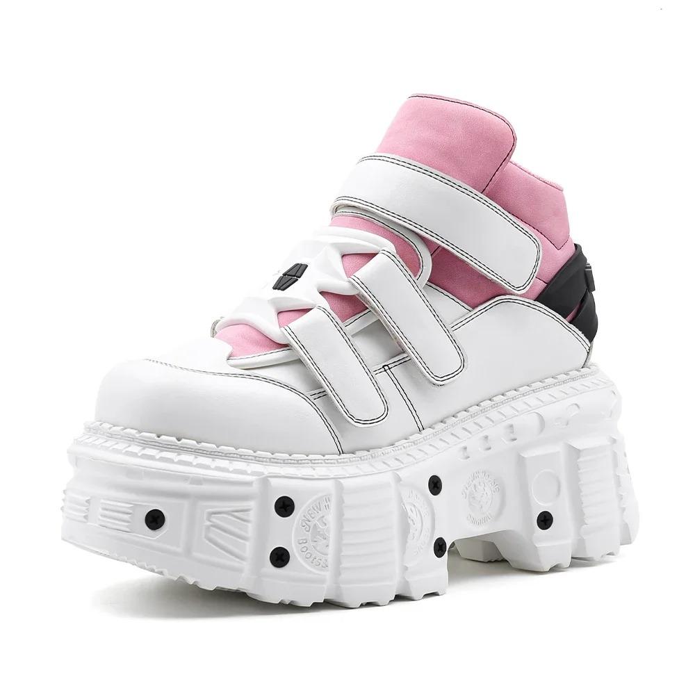 Gotikiniai aulinukai moterims, nauji pankų stiliaus moteriški batai suvarstomi, kulno aukštis, platforminiai batai moterims, metalo dekoras