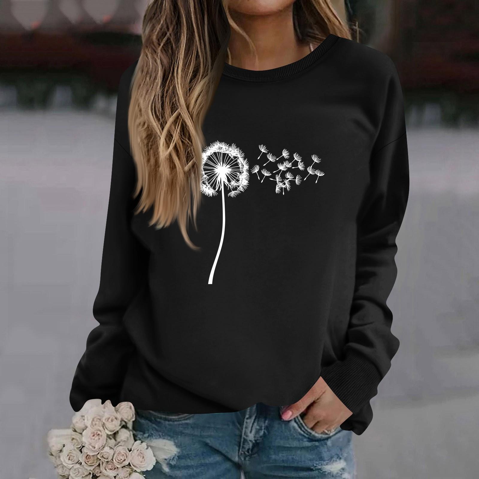 

Женская модная повседневная толстовка с длинным рукавом и круглым вырезом с принтом L чёрный