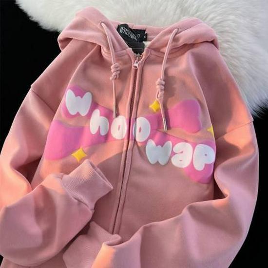 Podzimní/Zimní Kawaii Kreslená Mikina s Kapucí a Fleecovou Podšívkou s Nápisem pro Muže/Ženy