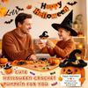 Festliche Halloween Tischdekoration Handgehäkelt Positive Kürbis mit Hexenhut, Herbst Boo Korbfüller, Handwerklicher Wollhandwerk Mini Gestricktes Plüschtier