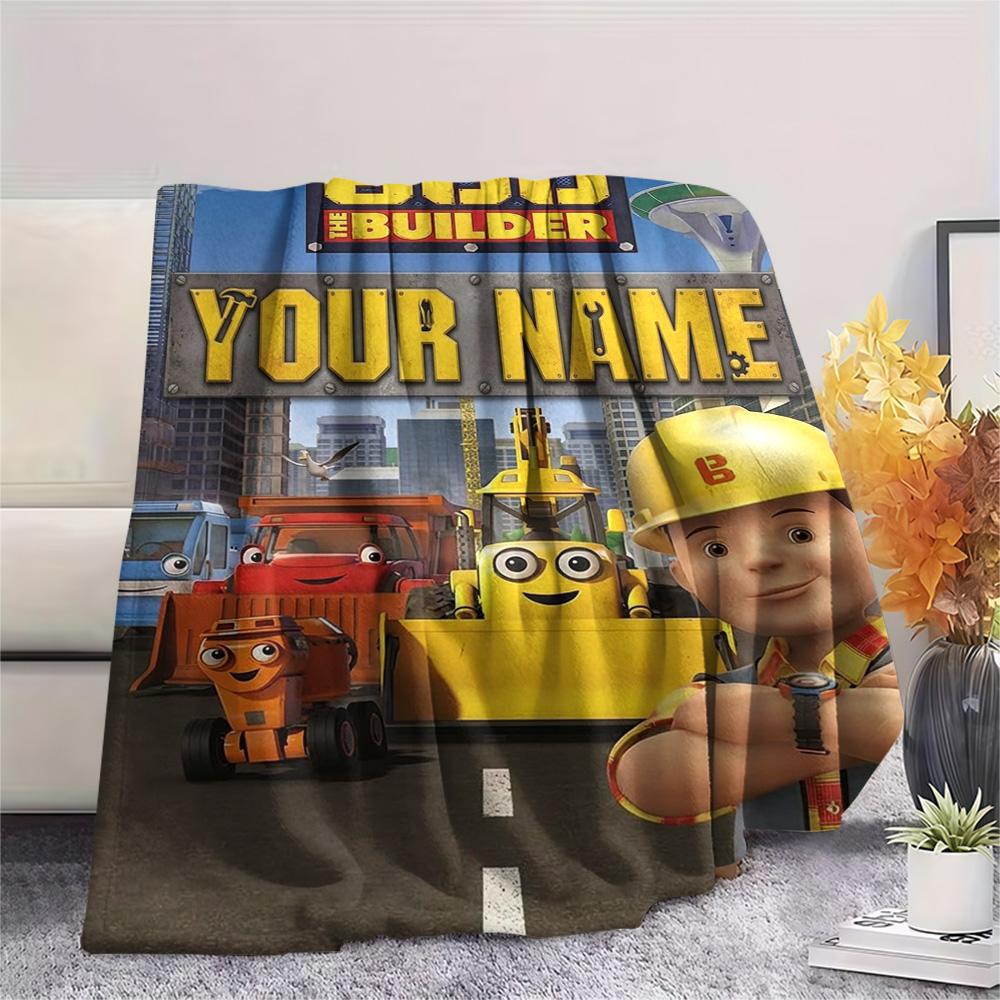 1PC Bob Builder Theme Custom Name Patterned Flannel Blanket Suitable For All Seasons For Home Decor Warmth And Comfort Gifts Holiday Present