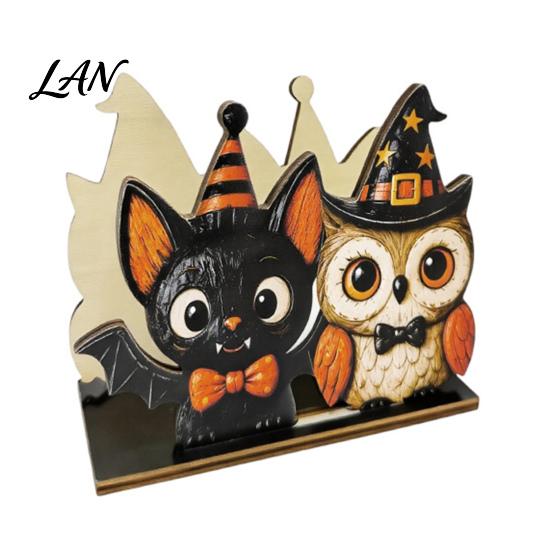 Cute Cartoon Pattern Decor Halloween Wooden Napkin Holder, Black Cat Mummy Pumpkin Table Desktop Organizer for Party, Spooky Festive Kitchen