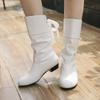 Plus Size 35-43 Women Middle Calf Boots Back Lace Up Low Heels Winter Shoes Female Snow Boot