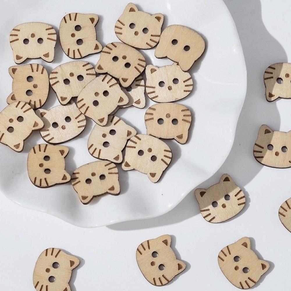 20 Pcs Bear Cat Shape Buttons Wooden Sewing Buttons Creative Projects Fish Buttons Clothing Sewing