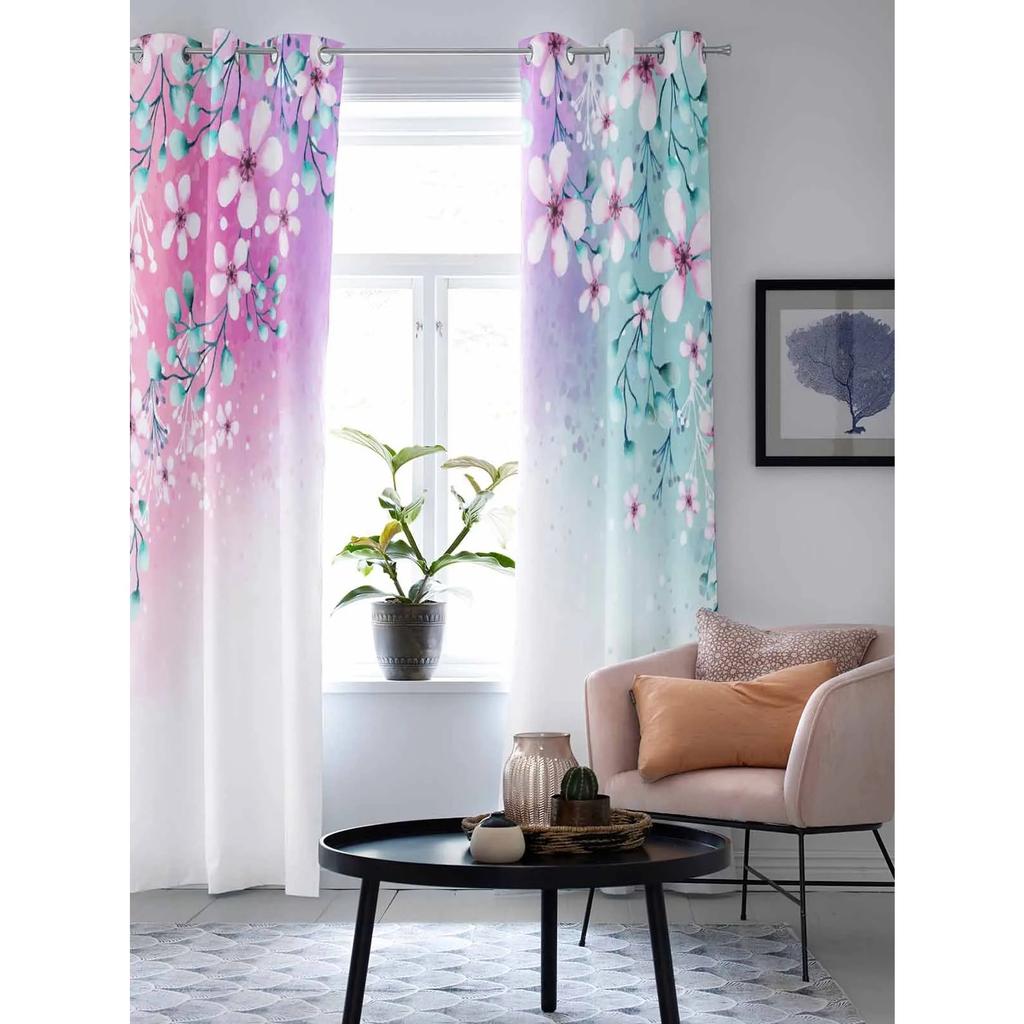 Plant Color Floral Watercolor Natural Grommet Curtains for Bedroom Living Room Home Decor Window Treatments Drapes