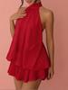 European & American Women's Backless Halter Strap Dress - Holiday Slim Fit with Puffy Short Skirt