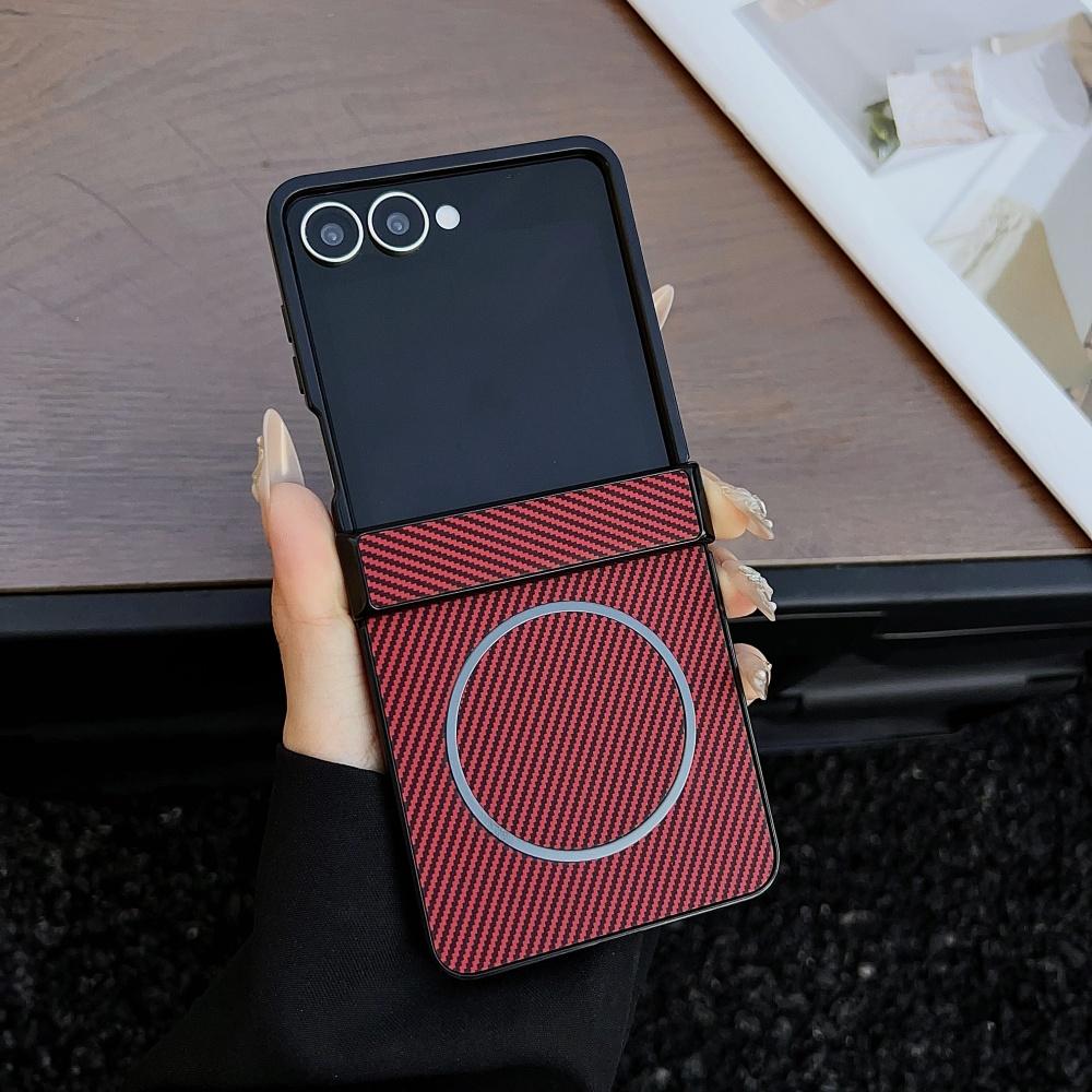 Luxury For Magsafe Carbon Fiber Magnetic Phone Case For Samsung Galaxy Z Flip 8 7 6 5 Wireless Charging Ultra Thin Bumper Cove