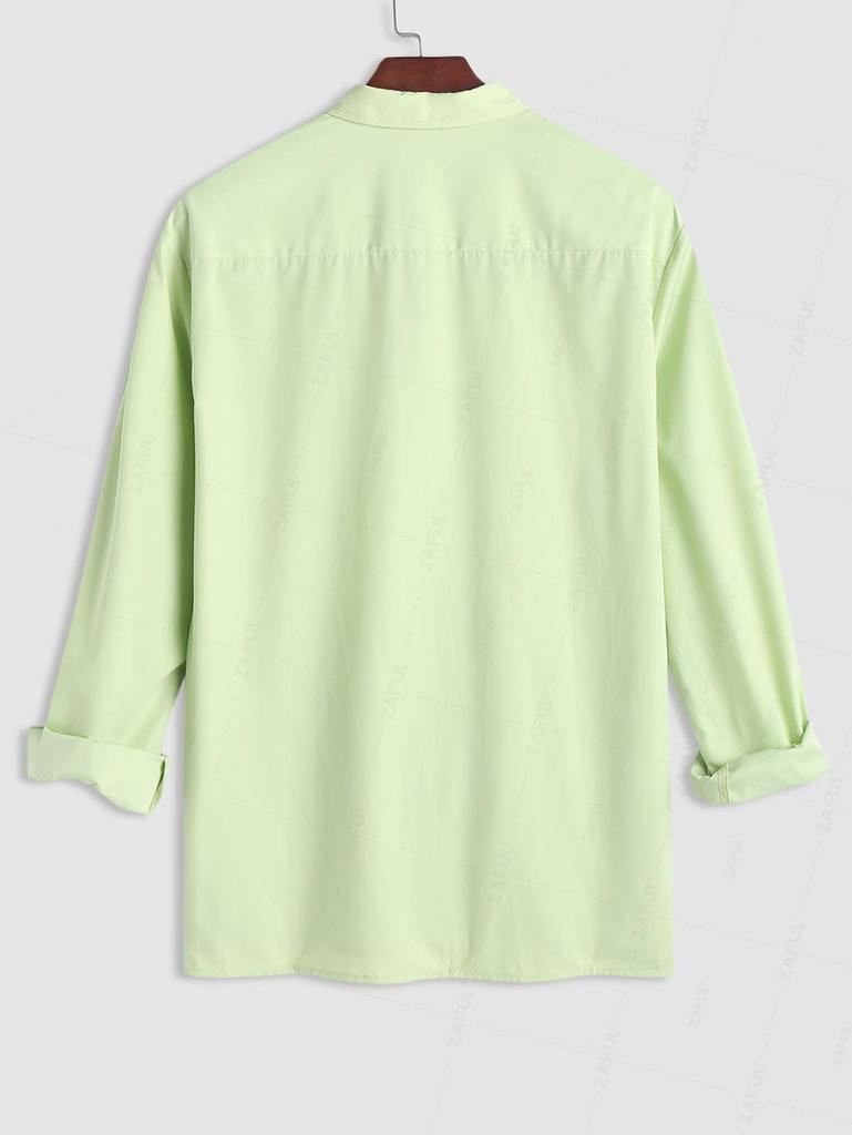 ZAFUL Men's Basic Minimalist Style Solid Color Front Pocket Design Long Sleeves Shirt