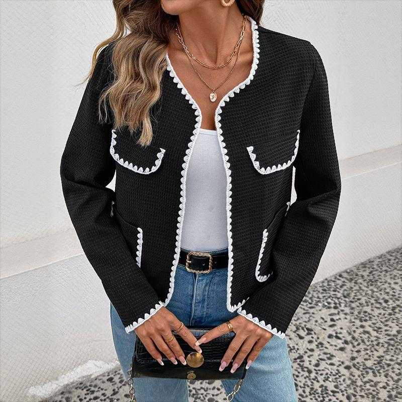 

Fashion Women Jacket Ladies Tops Coat Casual Trim V-neck Outerwear Women s Top Black XL