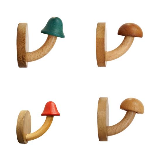 Wooden Hook Heavy Duty Adhesive Hook with Cute Mushroom Shape Nordic Style Hook for Glass Metal Latex Paint Walls
