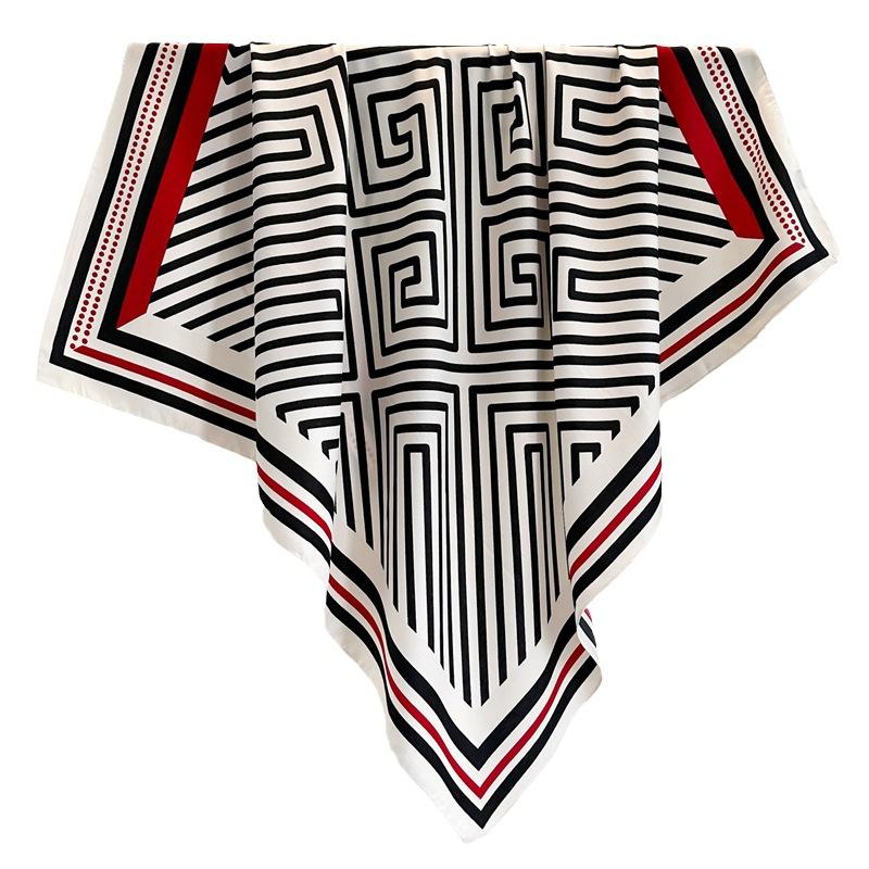 Striped Fashion Shawl 91cm Sun Protection Simple Large Square Scarf Silk Scarf Velvet Twill Commuting Scarf Spring and Summer Travel