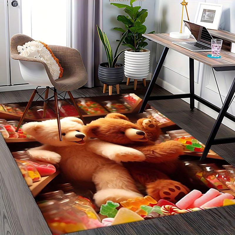 1pc Teddy Bear Jelly Bean Office Chair Mat - Anime Cartoon Design, Non-Slip Carpet for Home Decor, Suitable for All Seasons, Ideal as a Gift or Decora