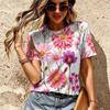 Vintage Ethnic Floral Print Tee Crew Neck Distressed Boho Casual Short Sleeve Pullover T Shirt Top
