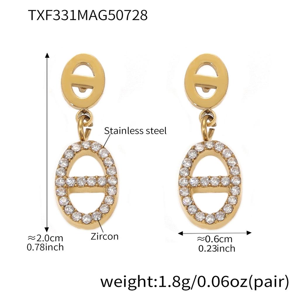 LT-TXP331 High-end Japanese Character Zircon Stainless Steel Pig Nose Tassel Necklace Earrings Open Ring Light Luxury Elegant