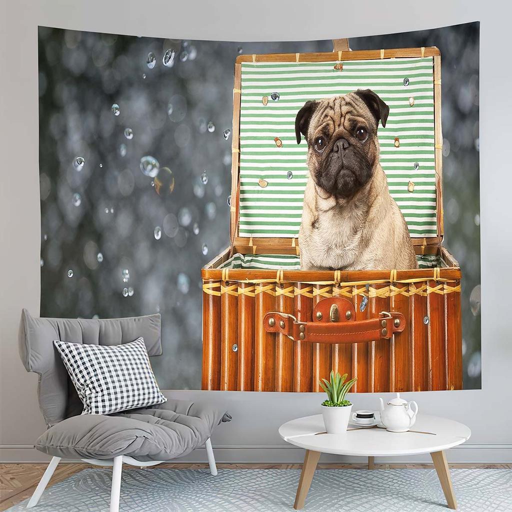 Cute Animals Pet Pug Dog Decor Tapestry for Backdrop Creativity Bedroom Dorm Living Room Modern Decor Wall Hanging Tapestries