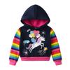 Girl Unicorn Balloon Star Print Hoodies Kids Rainbow Striped Navy Blue Warm Cozy Daily Street Casual Cotton Sweatshirt Outerwear