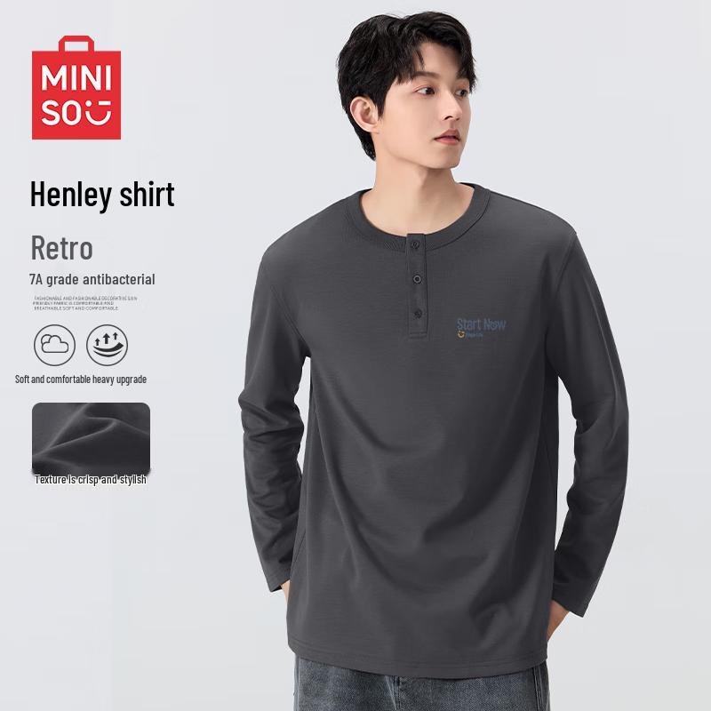 MINISO Men s Antibacterial Loose Fit Long-Sleeve Henley Tee 2XL