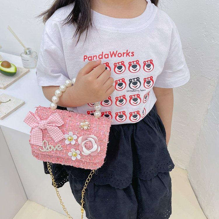 Korean Style Pearl Handbag for Kids Cute Bow Princess Messenger Bag Parent-Child Mini Shoulder Bag