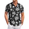 Men's Casual Loose Fit Short Sleeve Hawaiian Shirt Button Down Lightweight Summer Beach Shirt with Shark Print Design