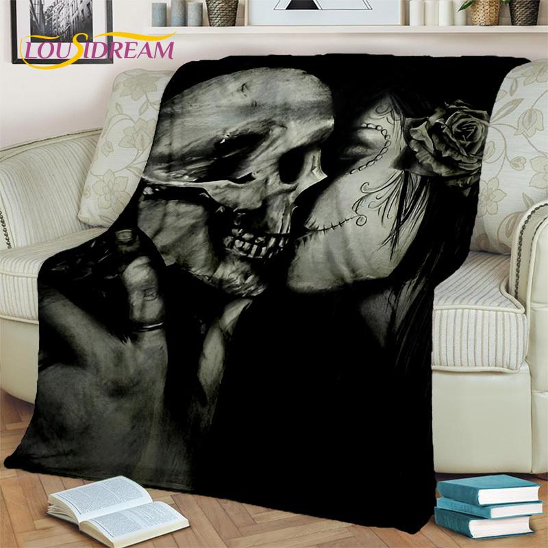 Horror Gothic Weiblicher Schädel Totes Mädchen Decke, Weiche Überwurfdecke für Zuhause Schlafzimmer Bett Sofa Picknick Reise Büro Überdecke Kind