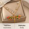 Colorful Dragonfly Pendant Necklace in 18K Gold-Plated Stainless Steel Clavicle Chain