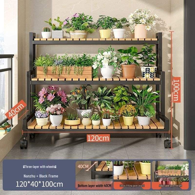 2025 Beweglicher Mehrschichtiger Blumenständer mit Rädern für Wohnzimmer und Balkon