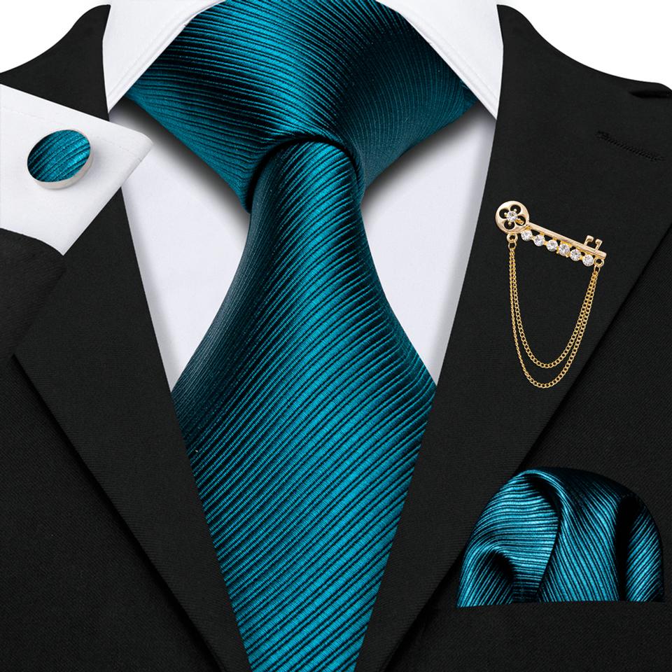 Mode Krawatte Einstecktuch Manschettenknöpfe Brosche Pin für Männer Plaids Check gestreifte Seide Krawatte Set