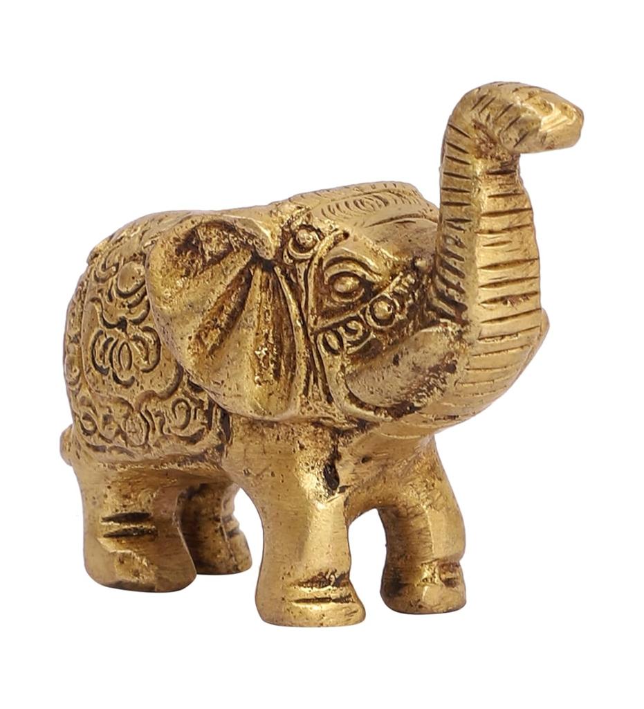 Handcrafted Brass Elephant Showpiece, Antique Golden, Brass, Size - Standard