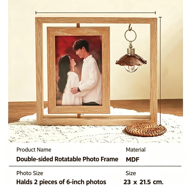 Cornice Portafoto Rotante in Legno Display a Doppia Faccia Ornamento Carino per Casa Ufficio Scrivania Camera da Letto Decorazione