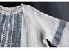 Women's Plus Size Cotton & Linen Shirt - Spring/Summer 2025 Ethnic Style with Wheat Ear Embroidery, Long Sleeve, Loose Fit.