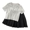 Salt-Style Summer Two-Piece: Knit Top & High-Waisted Pleated Skirt Set for Students