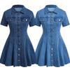 2026 שמלת חולצת ג'ינס חדשה לנשים עם צווארון דש וכיווץ במותן, סגנון קז'ואל