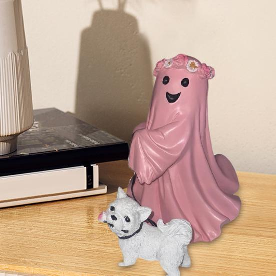 Ghost Walking Dog Statue Halloween Ghost And Dog Figurine Resin