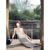 White polka dot v-neck neck dress women's summer sexy backless temperament medium and long skirt