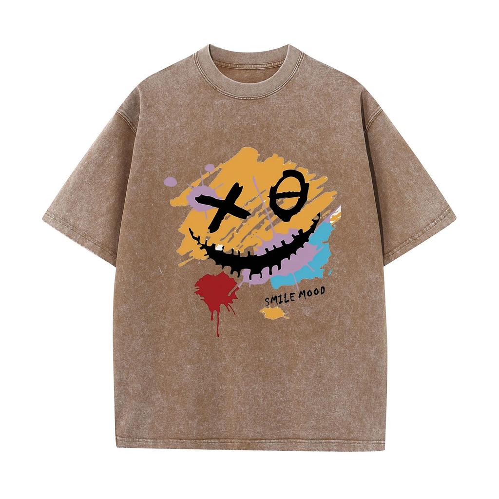 Oversized Graphic T-Shirt Men Streetwear Paint Graffiti Print Cotton Short Sleeve Round Neck Loose Fit Comfortable Casual