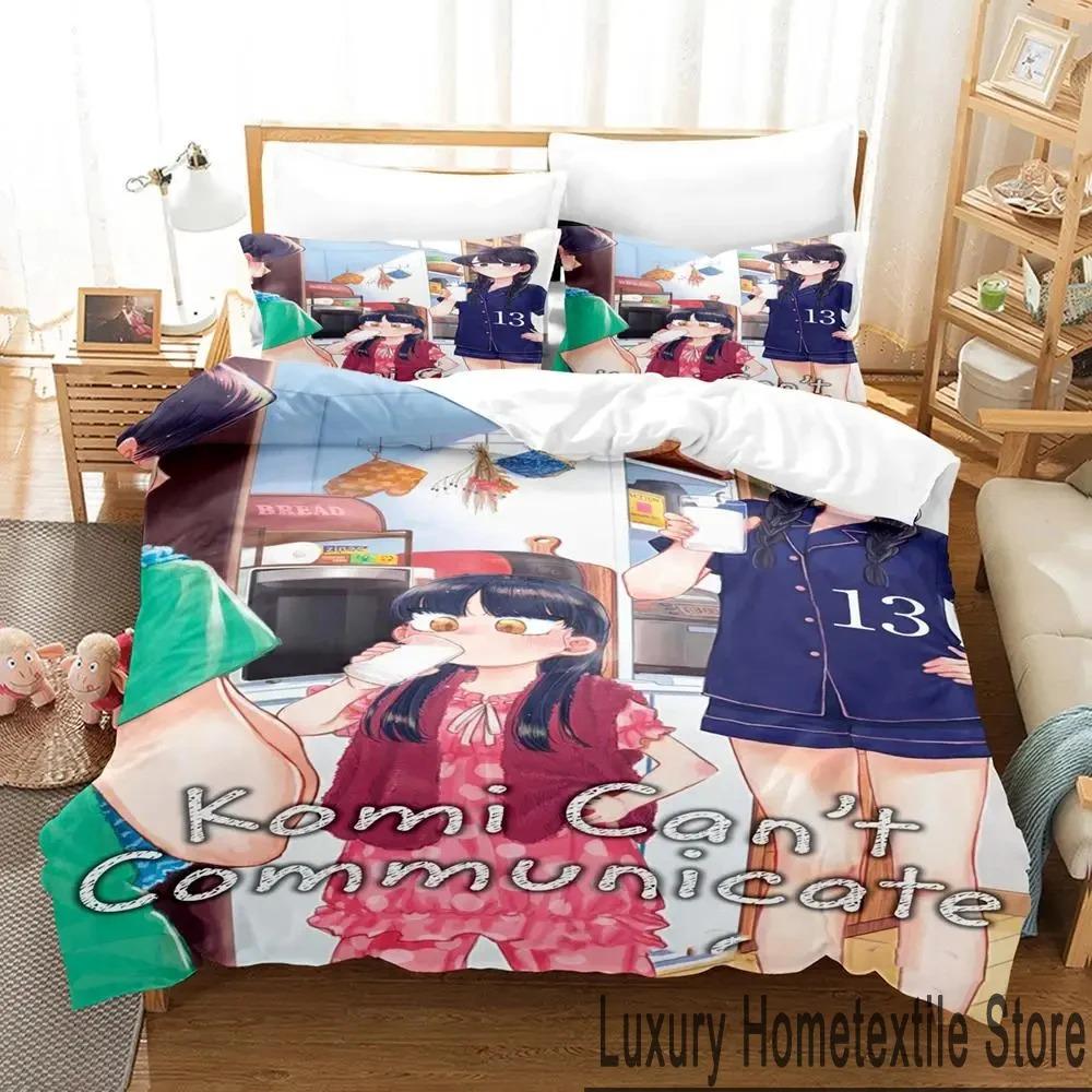 

3D Print Anime Komi Cant Communicate Bedding Set Double Twin King Duvet Cover Comforter Pillowcase Boys Girls Adults Bedroom EU Single 135x200cm
