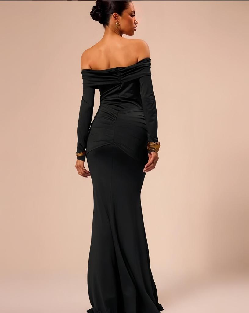2025 Spring European & American Women's Solid Color One-Shoulder Long Sleeve Slim Fit Dress