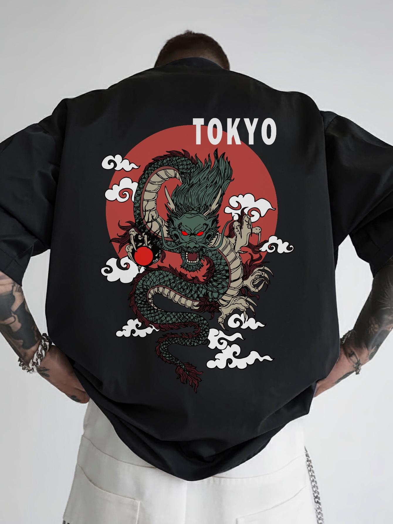 Japanese Dragon Graphic T-shirt - Back Print Tokyo Design L