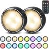 Battery Operated Puck Lights with Remote LED Under Cabinet Lighting Wireless Stick on Lights Color Changing Timer Tap Lights for Cabinets Shelves