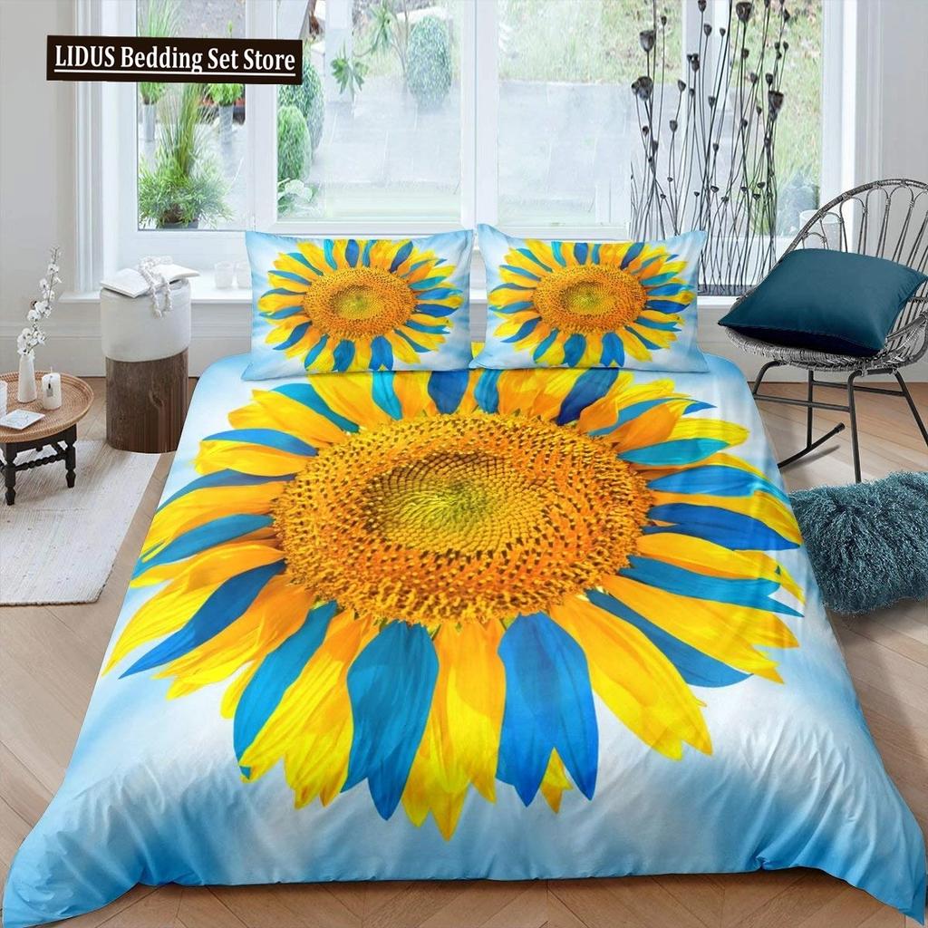Vintage Sunflowers Duvet Cover Set Letters Bedding Set Letters And Sunflowers Printed Retro Girls Queen Size 23pcs Quilt Cover