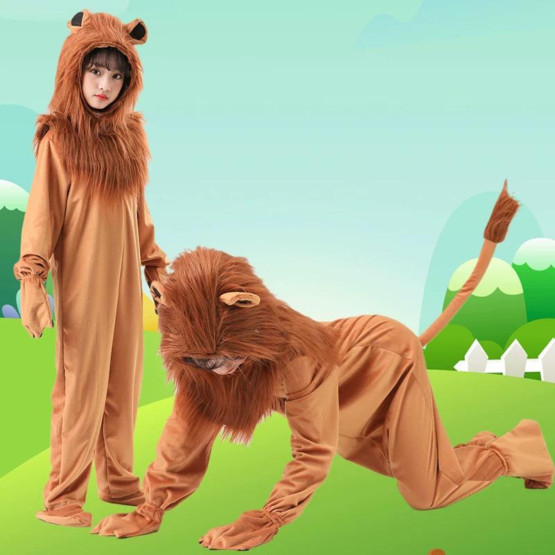 Costume Cosplay Lion du Magicien d'Oz, Tenue d'Animal à Longs Cheveux pour Performance Scénique Adulte