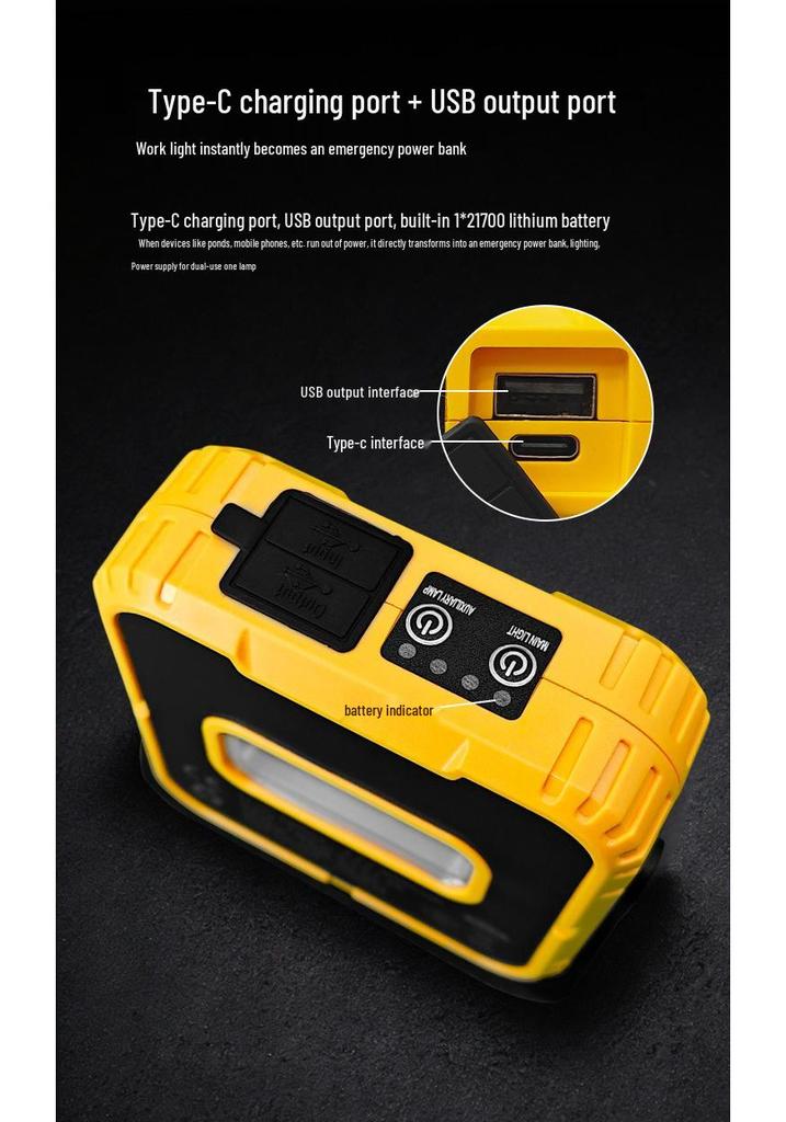 Rechargeable LED Work Light with Magnetic Hook - Multifunctional Outdoor Camping Lighting